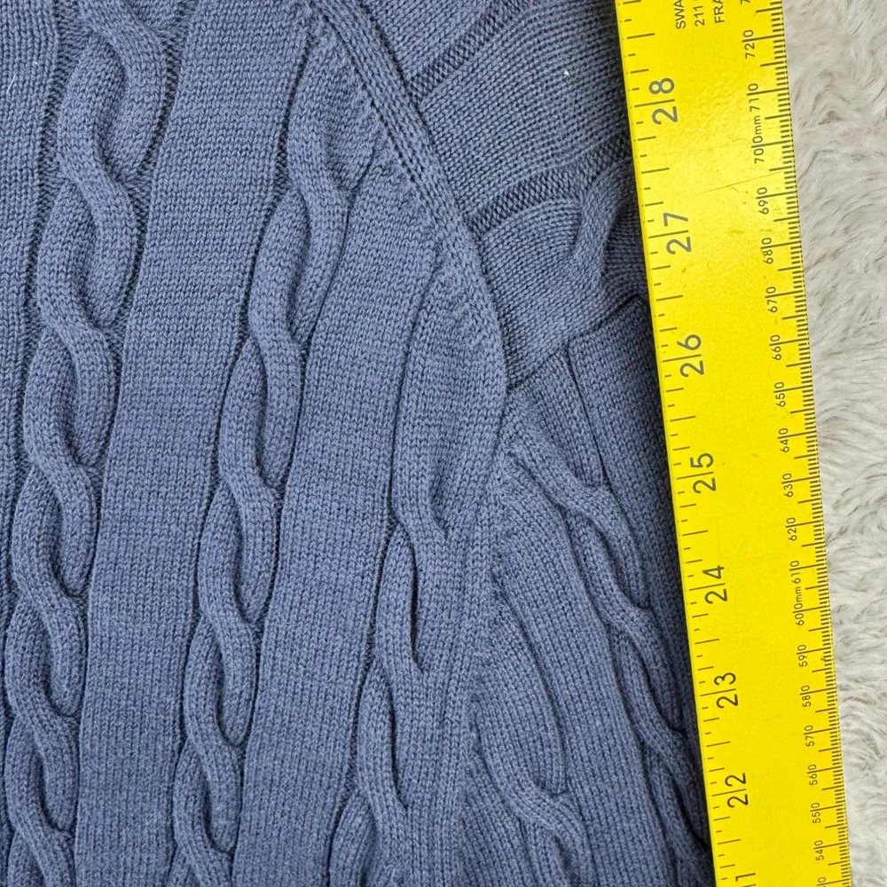 Brooks Brothers Cable Knit Sweater Men Large Navy Blue Supima Cotton Preppy Logo